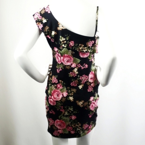One Shoulder Floral Cotton Dress Size Large - Picture 2 of 6
